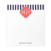 Marine Wit Streep Koraalrood Vierblad 3 Monogram Notitieblok (Voorkant)