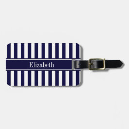 Marine Wit Streep Marine Blauwe Lint Naam Monogram Bagagelabel