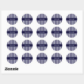 Marine Wit Streep Marine Blauwe Lint Naam Monogram Ronde Sticker (Vel)