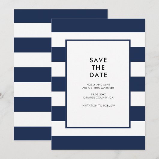 Marine Wit Strepen Chic Eenvoudig Modern Minimaal Kaart (Voorkant / Achterkant)