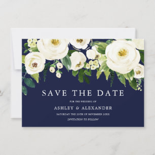 Marine & Witte Bloeiende Bloemen Elegant Alle Seiz Save The Date