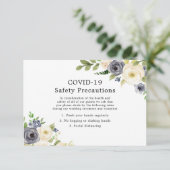 Marine & Witte Bloem Bruiloft COVID-19 Veiligheid Informatiekaartje (Staand voorkant)