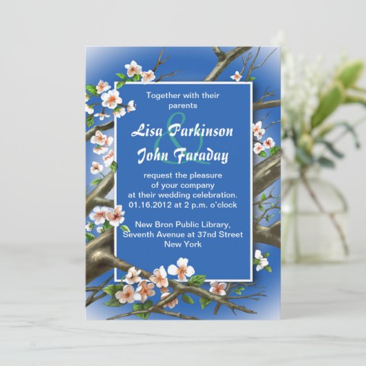 Marine - Witte bloem bruiloft Kaart (Staand voorkant)