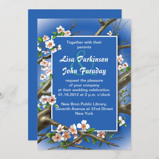 Marine - Witte bloem bruiloft Kaart (Voorkant / Achterkant)