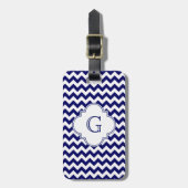 Marine Witte Chevron Witte Quatrefoil Monogram Bagagelabel (Voorkant verticaal)