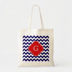 Marine Witte Chevron ZigZag Rode Quatrefoil Monogr Tote Bag