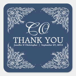 Marine & Witte Huwelijk Dank u Monogram Vierkante Sticker
