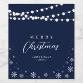 Marine & Witte Kerstverlichting Sneeuw Kerstmis Wijn Etiket (Enkel label)