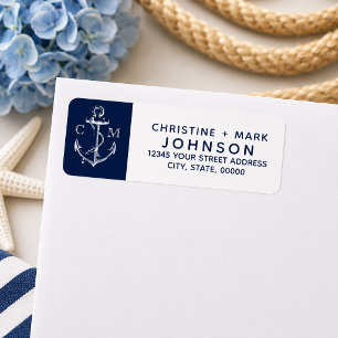 Marine + Witte Nautische Schets Anker Paar Etiket