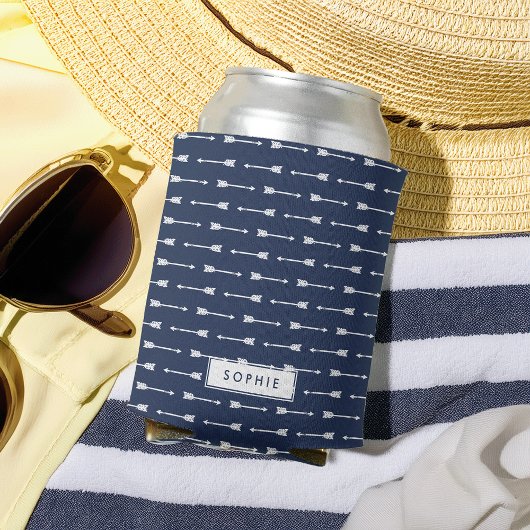 Marine & Witte Pijlen gepersonaliseerd Blikjeskoeler