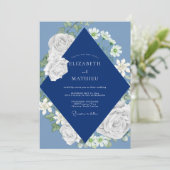 Marine Witte Rozen Bruiloft Kaart (Staand voorkant)