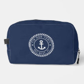 Marine & witte scheepsanker streep bootnaam toilettasje (Voorkant)