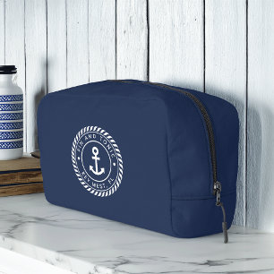 Marine & witte scheepsanker streep bootnaam toilettasje