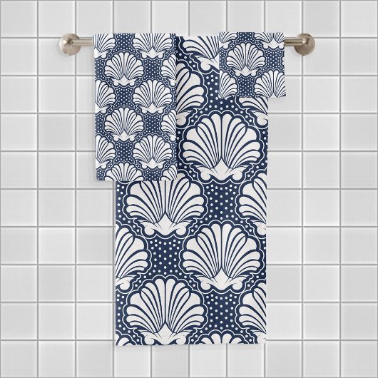 Marine & Witte Seashell Bad Handdoek