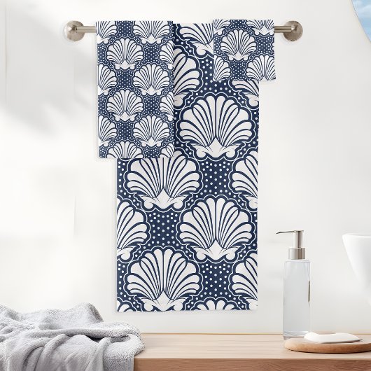 Marine & Witte Seashell Bad Handdoek