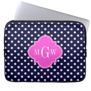 Marine Witte Stippen Hot Pink Quatrefoil 3 Monogra Laptop Sleeve