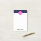 Marine Witte Stippen Hot Pink Quatrefoil 3 Monogra Post-it® Notes (Op bureau)
