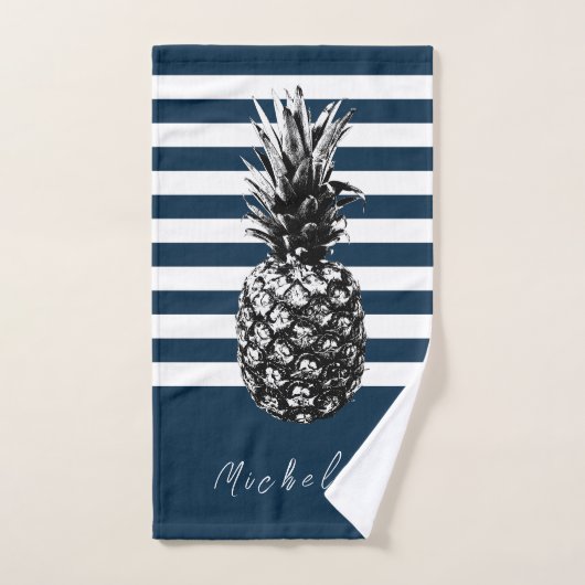 Marine & Witte Streep Ananas | Aangepast Handdoek (Handdoek)