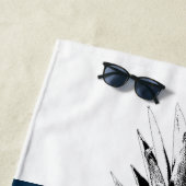 Marine & Witte Streep Ananas | Monogram Aangepast Strandlaken (In situ)