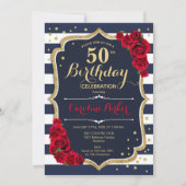 Marine witte strepen rode rozen foto 50e verjaarda kaart (Voorkant)