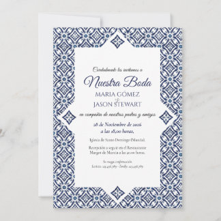 Marine Witte Talavera Formele Elegante Spaanse Tro Kaart