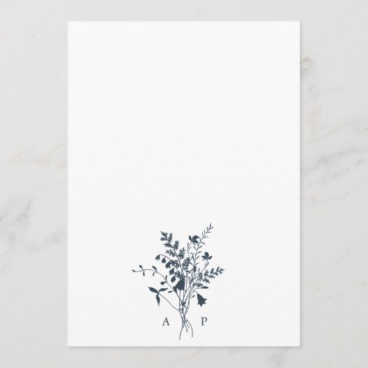 Marine & Witte Wildbloem Silhouet Krans Bruiloft Menu (Achterkant)