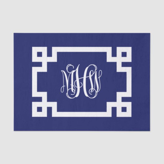 Marine Witte Wing Schrift Monogram Griekse Sleutel Tissuepapier (Voorkant)