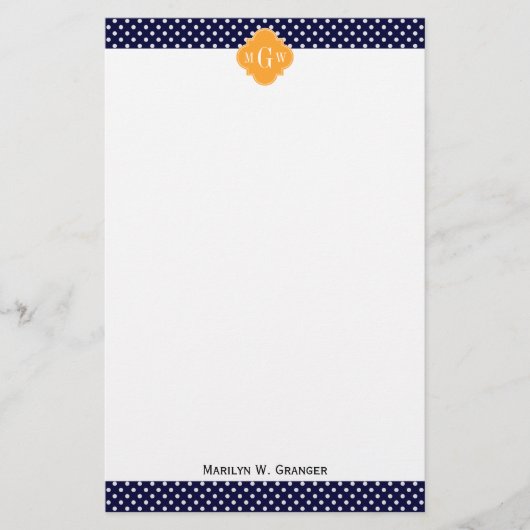 Marine Wt Stippen Kantonmel Quatrefoil 3 Monogram Briefpapier (Voorkant)