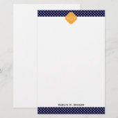 Marine Wt Stippen Kantonmel Quatrefoil 3 Monogram Briefpapier (Voorkant / Achterkant)