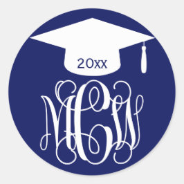 Marine Wt Vine Script Monogram Afstudeer DIY BG Ronde Sticker