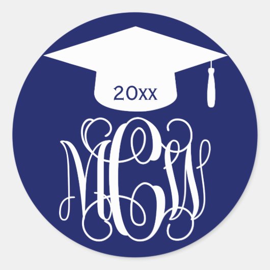 Marine Wt Vine Script Monogram Afstudeer DIY BG Ronde Sticker (Voorkant)