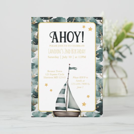 Marine Zeilboot Nautische Anker Verjaardag Kaart (Staand voorkant)