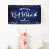Marine Zilver Bat Mitzvah Modern Folie Glitter Sch Spandoek (Insitu)