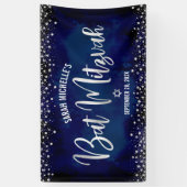 Marine Zilver Bat Mitzvah Moderne Folie Glitter Sc Spandoek (Verticaal)
