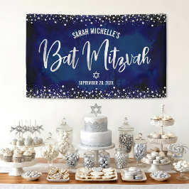 Marine Zilver Bat Mitzvah Moderne Folie Glitter Sc Spandoek