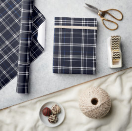 Marine Zilver Elegant Grid Leiste Plaid Patroon Cadeaupapier