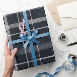 Marine Zilver Elegant Grid Leiste Plaid Patroon Cadeaupapier