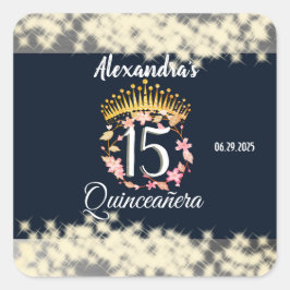 Marine Zilver Elegante Quinceanera Viering Vierkante Sticker