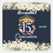 Marine Zilver Elegante Quinceanera Viering Vierkante Sticker (Voorkant)