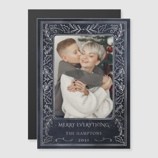 Marine Zilver Hulst Foto Vakantie Magnetische Kaar (Voorkant / Achterkant)