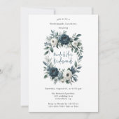 Marine & Zilver Ivoor Bloemen Bruidsmeisjes Lunche Kaart (Voorkant)