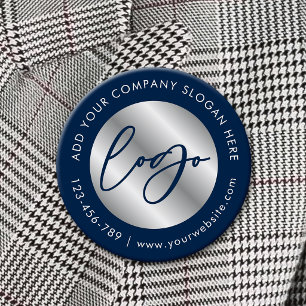 Marine & Zilver Logo Zakelijk Promotiemateriaal Ronde Button 5,7 Cm