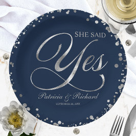 Marine Zilver Zei Ja Verlovingsfeest Papieren Bordje