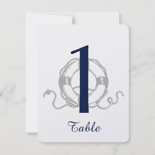 Marine Zilveren Anker Strand Bruiloft Tafel Nummer Kaart (Voorkant)