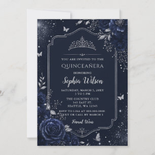 Marine Zilveren Bloem Vlinder Quinceañera Kaart