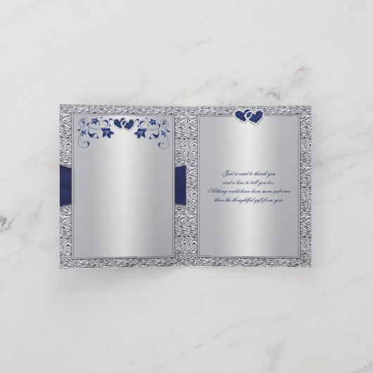 Marine Zilveren Bloemhartjes NEP Folie Bedankkaart (Binnen)