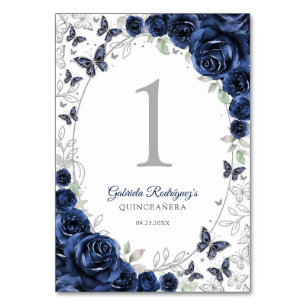Marine Zilveren Bloemige Quinceanera Kaart