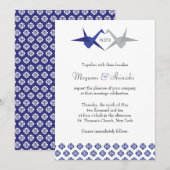 Marine / Zilveren Origami Kranen Huwelijk Kaart (Voorkant / Achterkant)