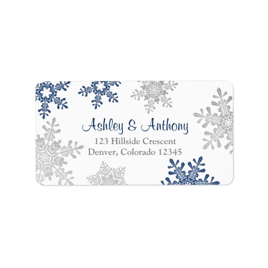 Marine Zilveren Sneeuwvlok Bruiloft Retouradres Etiket (Voorkant)