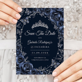 Marine Zilveren Vlinders Rozen Quinceanera Save The Date